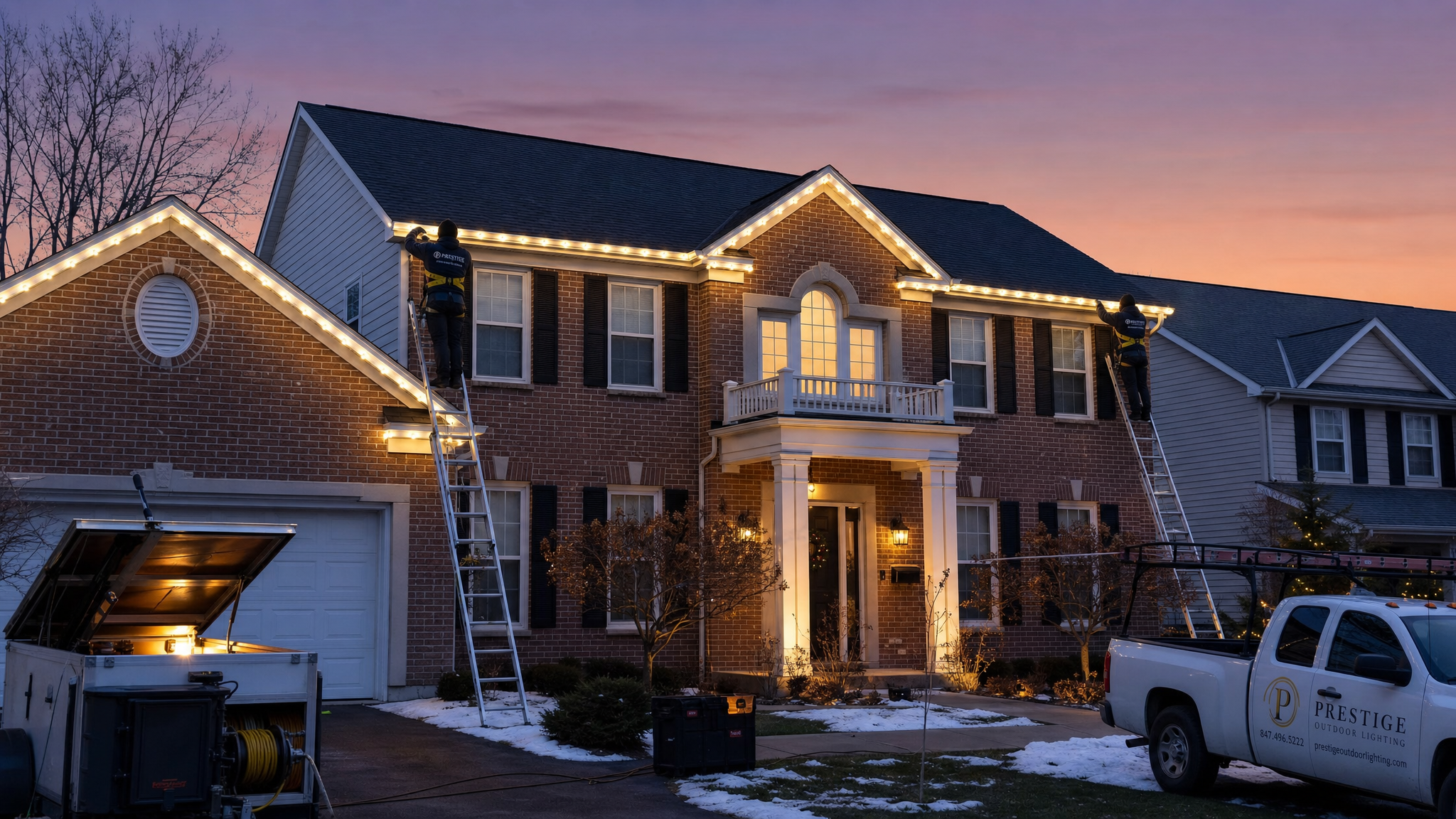 South Chicago Lighting Partners crew installing professional holiday lighting